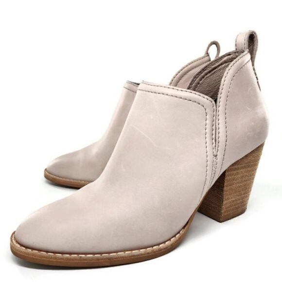 Jeffrey Campbell Shoes - Jeffrey Campbell Rosalee Ivory Leather Pull-On Low Side Notched Ankle Booties